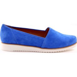 Półbuty damskie Badura niebieskie. Niebieskie espadryle damskie Badura, bez wzorów, z materiału, eleganckie, bez obcasa, na koturnie, bez zapięcia. W wyprzedaży za 249.00 zł.