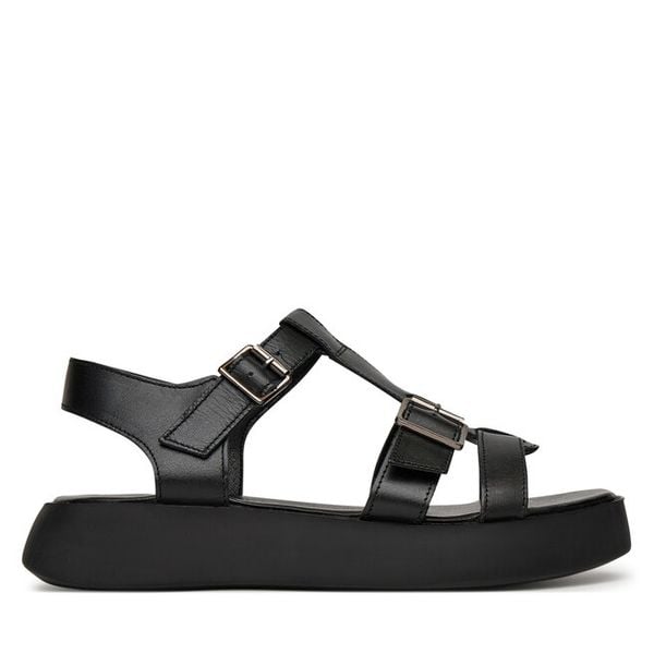 Sandały Lasocki. Czarne sandały damskie Lasocki, bez wzorów, bez obcasa, na płaskiej podeszwie, bez zapięcia. Za 169.99 zł.