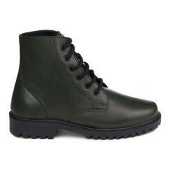 Botki damskie Dechase Keff Green Fine Embossed, skóra naturalna. Brązowe botki damskie Trespass, z materiału, casualowe, bez obcasa, na obcasie, bez zapięcia. Za 322.99 zł.