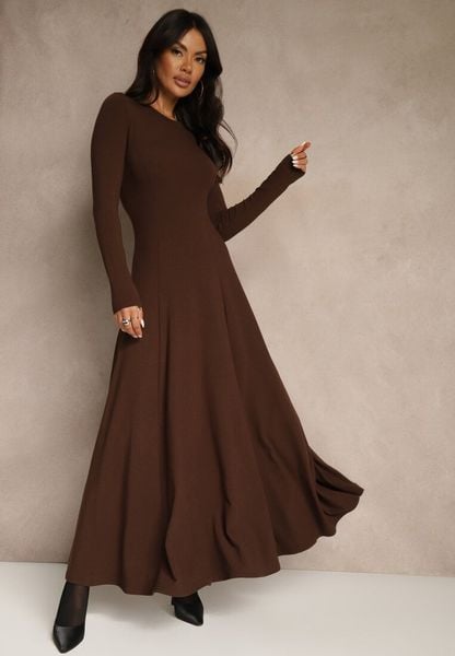 Brązowa Rozkloszowana Sukienka z Bawełny Tusmala. Brązowe sukienki damskie Renee, na co dzień, l, bez wzorów, z bawełny, eleganckie, bez kołnierzyka, bez ramiączek, maxi, proste. Za 159.99 zł.