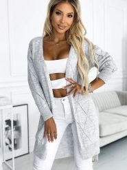 Sweter Kardigan Model 486-1 Grey - Numoco. Szare kardigany damskie NUMOCO, plus size, w ażurowe wzory, bez kołnierzyka, plus size, bez ramiączek, bez kaptura. Za 198.25 zł.