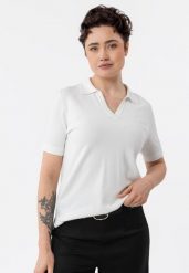 Bluzka z kołnierzem w serek TM-JUNA. T-shirty damskie Volcano, uniwersalny, bez wzorów, z dzianiny, biznesowe, bez kołnierzyka. Za 119.99 zł.