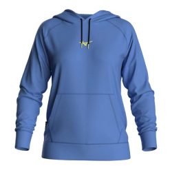 Bluza damska z kapturem Mizuno Athletic Wos. Niebieskie bluzy sportowe damskie Mizuno, l, bez wzorów, z materiału, z kapturem, do biegania. Za 276.85 zł.
