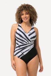 Damski Kostium kąpielowy paski miękkie miseczki drapowanie. Czarne kostiumy jednoczęściowe damskie Ulla Popken, plus size, bez wzorów, z elastanu, plus size, do pływania. Za 223.99 zł.