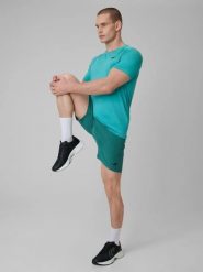 Spodenki treningowe szybkoschnące męskie 4F 4FWSS26TFSHM1278. Zielone krótkie spodenki sportowe męskie 4f, l, bez wzorów, z elastanu, na fitness i siłownię. Za 80.99 zł.