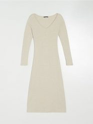 Prążkowana sukienka maxi - beżowy. Brązowe sukienki damskie Sinsay, l, bez wzorów, prążkowane, bez kołnierzyka, bez ramiączek, maxi. Za 59.99 zł.
