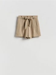 Szorty z wiązaniem - beżowy. Brązowe szorty damskie Reserved, l, bez wzorów, z tkaniny. Za 109.99 zł.