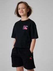 4F T-shirt loose z nadrukiem dziewczęcy - czarny 134/140 (8-10 lat). Czarne t-shirty i topy dla dziewczynek 4f, bez wzorów, z bawełny, bez ramiączek. Za 49.99 zł.