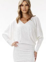 Sukienka Model A700 White - awama. Białe sukienki damskie Awama, na karnawał, l, bez wzorów, z weluru, eleganckie, bez kołnierzyka, plus size, bez ramiączek, mini. Za 385.57 zł.