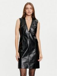 Sisley Sukienka z imitacji skóry 4S6DLV06O Czarny Slim Fit. Czarne sukienki damskie Sisley, s, bez wzorów, ze skóry, bez kołnierzyka, bez ramiączek. Za 259.99 zł.