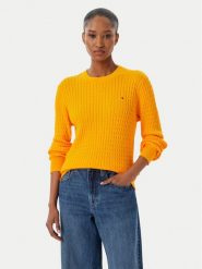 Tommy Hilfiger Sweter Fine WW0WW44993 Pomarańczowy Regular Fit. Brązowe swetry damskie Tommy Hilfiger, s, bez wzorów, z bawełny, bez kołnierzyka, bez ramiączek, bez kaptura. Za 529.99 zł.