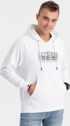 Ombre Męska bluza nierozpinana z kapturem i nadrukiem - biała V1 OM-SSPS-0153 L. Białe bluzy męskie Ombre, l, bez wzorów, z kapturem. Za 49.99 zł.