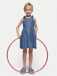 Mayoral Sukienka letnia 3928 Niebieski Regular Fit. Niebieskie sukienki dla dziewczynek Mayoral, na lato, bez wzorów, ze lnu, bez ramiączek. Za 159.99 zł.