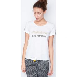 Etam - Top piżamowy. Szare piżamy damskie Etam, z nadrukiem, z bawełny. W wyprzedaży za 29.90 zł.