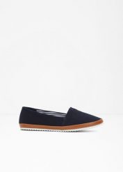 Buty wsuwane. Niebieskie baleriny damskie bonprix, bez wzorów, bez obcasa. Za 84.99 zł.