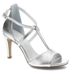 Srebrne Sandały Maciejka Eleganckie Skórzane Buty. Szare klapki damskie Maciejka, bez wzorów, ze skóry, bez obcasa, na obcasie, bez zapięcia. Za 269.00 zł.
