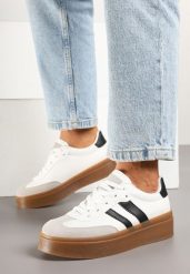 Biało-Czarne Sneakersy w Stylu Kultowych Tenisówek na Grubej Podeszwie Carilne. Białe obuwie sportowe damskie Born2be, bez wzorów, z jeansu, tenisowe. Za 79.99 zł.