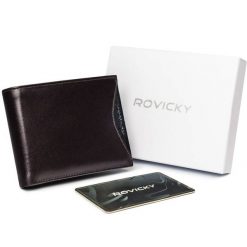 Portfel męski brązowy z czarną wstawką Rovicky 1531-03-BOR-1218 BRO. Brązowe portfele męskie ROVICKY, bez wzorów, ze skóry. Za 61.99 zł.