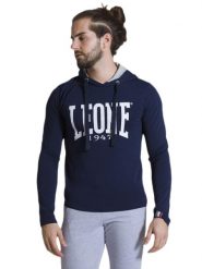 Leone 1947 Apparel Męska koszulka z długim rękawem i kapturem. Niebieskie koszulki sportowe męskie LEONE 1947 APPAREL, m, bez wzorów, z bawełny, bez kołnierzyka, bez ramiączek, na fitness i siłownię. Za 42.06 zł.
