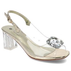 Złote Sandały Sca'Viola Damskie Eleganckie Obuwie. Żółte klapki damskie Sca'viola, z aplikacjami, eleganckie, bez obcasa, na obcasie. Za 349.00 zł.