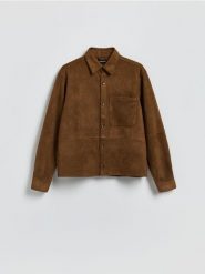 Kurtka koszulowa z imitacji zamszu - brązowy. Brązowe kurtki męskie Reserved, l, bez wzorów, z dzianiny, bez kaptura. Za 149.99 zł.