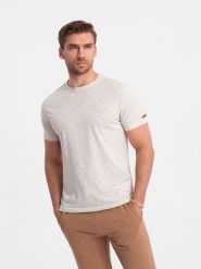 T-shirt męski fullprint z kolorowymi literami - jasnobeżowy V1 - Rozmiar: XL. Brązowe t-shirty męskie Ombre Clothing, l, bez wzorów, z bawełny, klasyczne, bez kołnierzyka. W wyprzedaży za 24.99 zł.