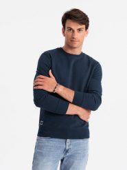 Męska nierozpinana bluza dresowa BASIC – granatowa V1 OM-SSBN-0159 - XXL. Niebieskie bluzy męskie Ombre Clothing, l, bez wzorów, z bawełny, bez kaptura. Za 119.99 zł.