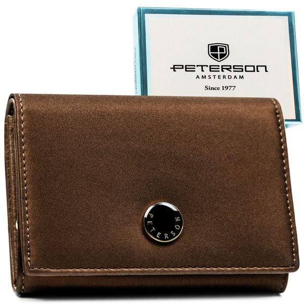 Brązowy portfel damski odszyty ze skóry naturalnej i ekologicznej PTN PS445-HNL Peterson. Brązowe portfele damskie Peterson, bez wzorów, ze skóry. Za 119.99 zł.