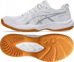 Asics Buty do siatkówki Upcourt 6, białe, r. 40.5 (1072A107 100). Białe obuwie sportowe damskie Asics, bez wzorów, do siatkówki. Za 251.81 zł.