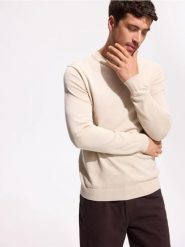Bawełniany sweter - beżowy. Brązowe swetry przez głowę męskie Reserved, l, bez wzorów, z bawełny, bez kołnierzyka. Za 119.99 zł.