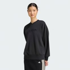 Bluza Seasonal Essentials Satin V-Neck. Czarne bluzy damskie Adidas, s, bez wzorów, z bawełny, bez kaptura. Za 239.00 zł.