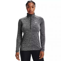 Koszulka damska Under Armour NEW TECH 1/2 ZIP - TWIST. Szare koszulki sportowe damskie Under Armour, bez wzorów, sportowe, bez kołnierzyka. Za 191.30 zł.