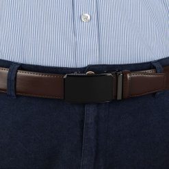 Pasek męski skórzany 3,5 cm klamra automatyczna Beltimore brązowy 03-547 : Kolory - brązowy, beżowy, Rozmiar pasków - r.105-120 cm. Brązowe paski damskie bez wzorów, ze skóry, wizytowe. Za 64.99 zł.
