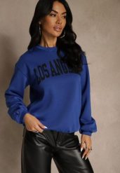 Niebieska Bluza z Bawełną Ozdobiona Napisem Fezolda. Niebieskie bluzy damskie Renee, l, bez wzorów, z bawełny, bez kaptura. Za 59.99 zł.