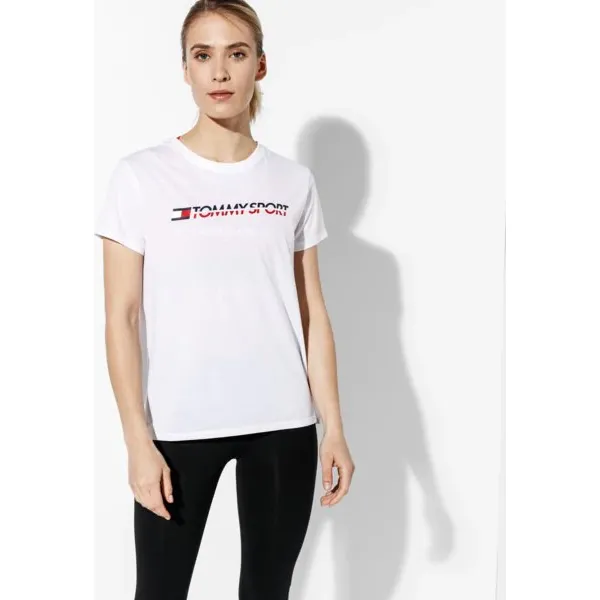 Tommy Sport Koszulka Logo , biały, rozmiar M. Białe koszulki sportowe damskie Tommy Hilfiger, m, bez wzorów, z bawełny, bez kołnierzyka, bez ramiączek, climacool (adidas). W wyprzedaży za 139.99 zł.