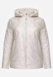 Jasnoszara Pikowana Kurtka Przejściowa o Prostym Kroju z Kapturem Vimoris. Szare kurtki damskie Born2be, l, bez wzorów, z jeansu, z kapturem. Za 139.99 zł.