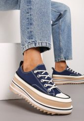 Granatowe Trampki na Ozdobnej Platformie ze Sznurowaniem Moonoria. Niebieskie trampki i tenisówki damskie Renee, bez wzorów, z jeansu, bez zapięcia. Za 79.99 zł.