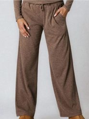 Spodnie wide leg basic - brązowy. Brązowe spodnie materiałowe damskie Sinsay, l, bez wzorów. Za 49.99 zł.