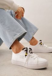Białe Niskie Trampki z Podwójnymi Sznurówkami na Tłoczonej Platformie Astedella. Białe trampki i tenisówki damskie Renee, bez wzorów, z jeansu, bez zapięcia. Za 99.99 zł.