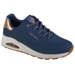 Buty do chodzenia damskie, Skechers Uno-Shimmer Away. Niebieskie obuwie sportowe damskie Skechers, bez wzorów, trekkingowe. Za 349.99 zł.
