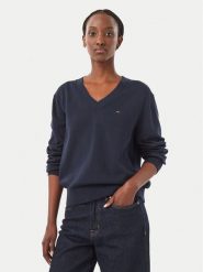 Tommy Jeans Sweter Essential DW0DW23362 Granatowy Regular Fit. Niebieskie swetry damskie Tommy Jeans, xxs, bez wzorów, z bawełny, bez kołnierzyka, bez ramiączek, bez kaptura. Za 369.99 zł.