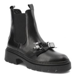 Czarne Botki Karino Modne Obuwie Damskie. Czarne botki damskie Karino, na wiosnę, ze skóry, eleganckie, bez obcasa, bez zapięcia. Za 419.00 zł.