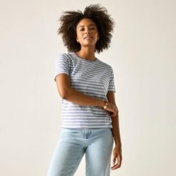 Damska koszulka z krótkim rękawem w paski Bayletta. Czerwone t-shirty damskie Regatta, bez wzorów, z bawełny, bez kołnierzyka. Za 148.00 zł.