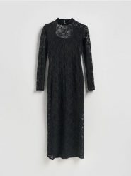 Koronkowa sukienka maxi - czarny. Czarne sukienki damskie Reserved, na co dzień, l, bez wzorów, z dzianiny, bez kołnierzyka, bez ramiączek, maxi, proste. Za 179.99 zł.