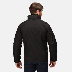 Kurtka Przeciwdeszczowa Męska Dover. Czarne kurtki męskie Regatta, l, bez wzorów, z materiału, z kapturem. Za 145.99 zł.