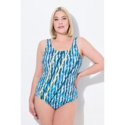 Damski Strój kąpielowy wzór w fale lamówka bez miękkich miseczek z recyklingu. Zielone kostiumy jednoczęściowe damskie Ulla Popken, plus size, bez wzorów, z elastanu, sportowe, plus size, do pływania. Za 195.99 zł.