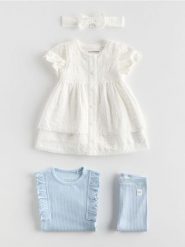 Komplet sukienka z opaską na głowe - złamana biel. Sukienki niemowlęce Reserved, bez wzorów, z bawełny, bez ramiączek. Za 99.99 zł.