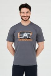 EA7 Szary t-shirt z holograficznym logo. Szare t-shirty męskie EA7 Emporio Armani, m, bez wzorów, bez kołnierzyka. W wyprzedaży za 299.99 zł.