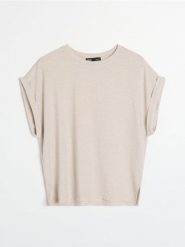 Koszulka z metalizowaną nicią - srebrny. Szare t-shirty damskie Sinsay, l, bez wzorów, bez kołnierzyka. Za 25.99 zł.