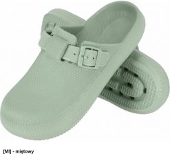 Reis BCTEX Klapki damskie TEX wykonane z EVA, wsuwane, z regulacją za sprzączką, wyprofilowana podeszwa zabezpiecza stopę przed miętowy 37. Zielone klapki damskie Reis, bez wzorów, sportowe, bez obcasa. Za 22.73 zł.